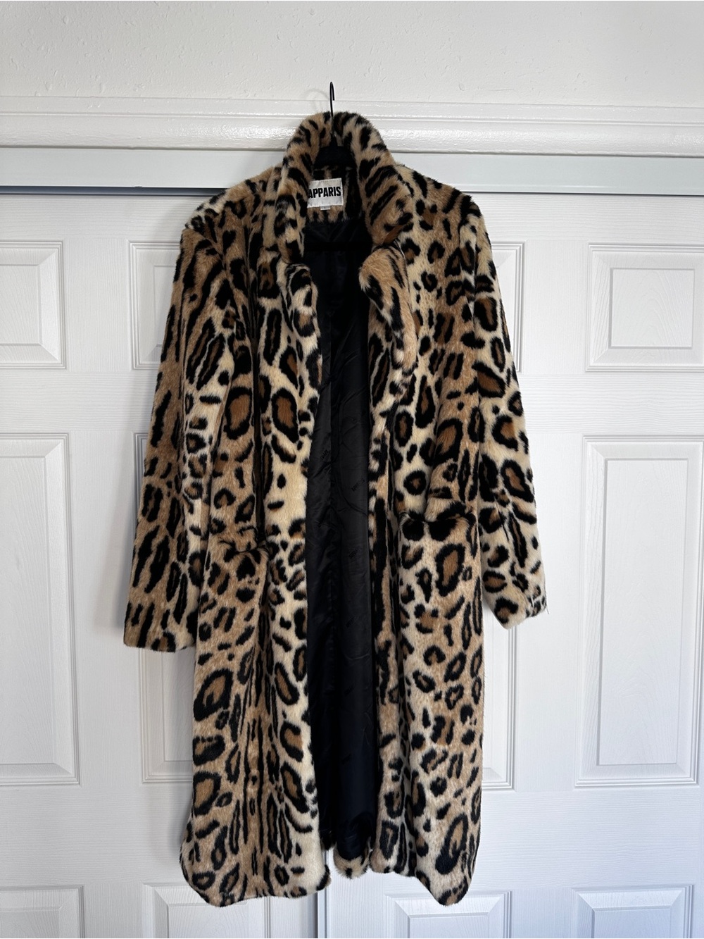 Apparis Women's Leopard Faux Fur Long Coat - Size L